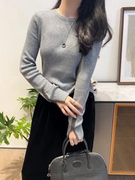 Women's Sweaters Grey Sweater O Neck Fashion Beading White Knit Pullover Wool Khaki Female Clothing 2024