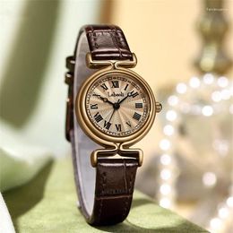 Wristwatches Style Fashion Lady Simple Temperament Life Waterproof High-grade Small Dial Vintage Brown Belt Quartz Watch