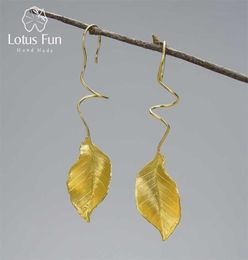 Lotus Fun Elegant Autumn Leaves Dangle Earrings Real 925 Sterling Silver 18K Gold for Women Gift Handmade Fine Jewelry 2201089333991