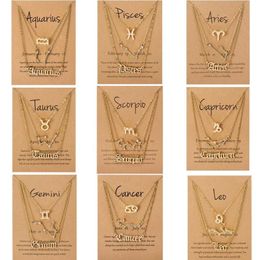 Pendant Necklaces 3Pcs Set Cardboard Star Zodiac Sign 12 Constellation Charm Gold Colour Necklace Aries Cancer Leo Scorpio JewelryP2538