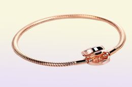 925 Sterling Silver & Rose Gold Plated Bracelet Sparkling Crown O Chain Fashion Bracelet Fits For European Bracelets Charms and Beads5509117
