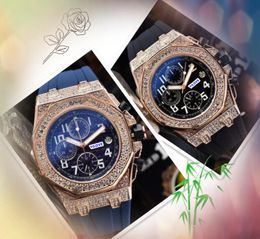 Popular Luxury Men Stopwatch Watches Japan Quartz Movement Clock Black Green Rubber Belt Scratch Sapphire Lens Diamonds Ring Timing Good Nice Looking Watch Gifts