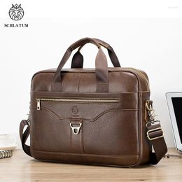 Briefcases SCHLATUM 2024 Genuine Leather Hard For Men Luxury Handbags Laptop Briefcase Bags 15.6 Inch Computer Bag