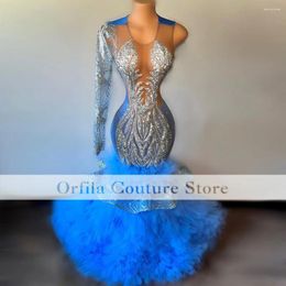 Party Dresses Blue Mermaid Fitted Women Prom Dress One Shoulder Sparkly Sequins Beaded Black Girls Occasion Gala Gowns Formal Wear