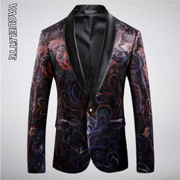 Men's Suits VAGUELETTE Floral Paisley Pattern Blazer Men Wedding Party Jacket Coat Single Button Velvet Blazers With Bow Tie