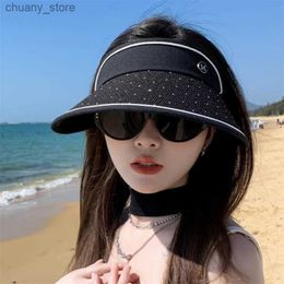 Visors Large Brim Sun Hat for Women Summer Trip UV Resistant Empty Top Slim Face Versatile Sun Hat Shade Cap Y240417