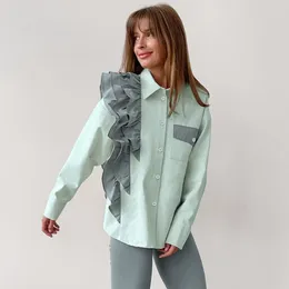 Women's Blouses 2024 Spring And Autumn French Design Sense Niche Shirt Asymmetric Top Contrasting Casual Blouse