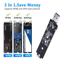 Enclosure M.2 SSD SATA/NVMe To USB 3.1 Adapter B+M Key/M Key M2 To USB 3.1 SSD Riser Card Board 10Gbps USB3.1 Gen 2 NVMe PCIe To USB3.1