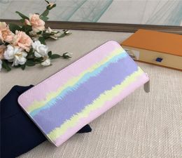 fashion single zipper men women leather wallet lTie dye latest ady ladies long purse with orange box card 3 colors6052173