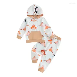 Clothing Sets 2024 3-7Y Kids Boys Girls Autumn Long Sleeve Cattle Head Print Hoodie And Drawstring Pants Tracksuit 2pcs