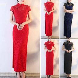 Casual Dresses 1Pc Chinese Women Traditional Dress Hollow Out Ladies Cheongsam Vintage Style Lace Patchwork Maxi For