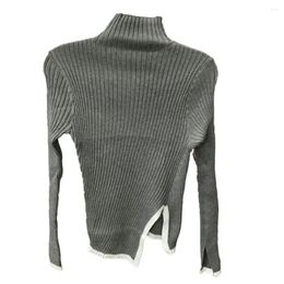 Women's Blouses Turtleneck Sweater Top Cozy High Collar For Women Knitted Warm Pullover With Irregular Split Hem Fall