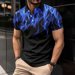 Men's T-Shirts New Flame Polo Shirt Mens Top T-shirt Summer trend button lapel Everyday mens Polo shirt