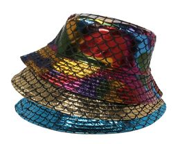 Ethnic Clothing Summer Trend Rainbow Colorful Gold and Silver Fish Scales Pot Fisherman Cap for Female Mermaid Panama Bucket Hat H7512204