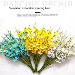 Decorative Flowers Artificial Simulation Dancing Orchid Silk Flower Plastic Dry Yellow Head Phalaenopsis Home Decoration Bouquet