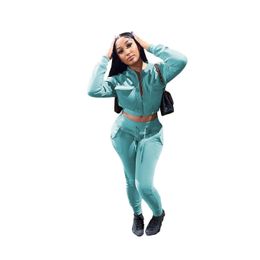 Womens Tracksuits Wholesale Fall Winter Women Outfits Two Piece Sets Thick Sweatsuits Long Sleeve Jacket And Pants Casual Sportswear F Dhxfd