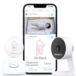 SenseUi Intelligent Baby Monitor with Remote Camera, AHSA Approved - Tracks Abdominal Movements, Flipping Temperature, Audio Movements, and Crying in Real Time