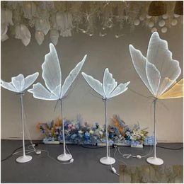 Other Wedding Favours Party Decoration Light Butterflies Floor Led Lace Lamp Romantic Creative Hanging Butterfly Lamps Road Load Walk Dhjvq