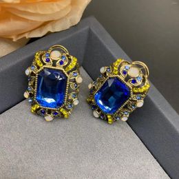 Stud Earrings Vintage Deep Blue Stone For Women Jewellery Runway Party T Show Fancy Trendy Boho INS Japan