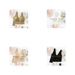 Tanks Camisoles Sexy Womens Crop Tube Top Seamless Sports Tank with Wireless Underwear Padded Bra Bralette Vest for V-neck Camisol Dhe0s lette