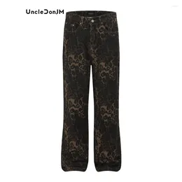 Men's Jeans Hiphop High Street Leopard Loose Straight Pants Y2k Ankle-Length Streetwear For Men