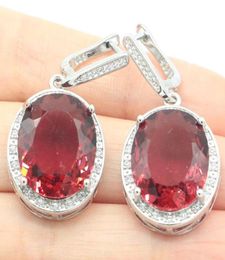 Stud 38x20mm Lovely Cute Pink Tourmaline Violet Tanzanite Cubic Zircon Ladies 925 Silver Earrings Daily WearStud4623992