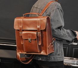 Backpack Men039s Multifunction Casual Laptop Bag Vintage Crazy Horse PU Leather Outdoor Travel Student School3664786