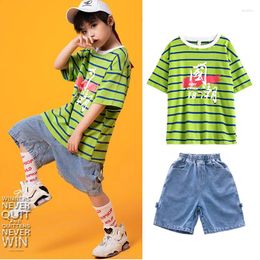 Stage Wear Loose Hip Hop Dance Costumes Kids Stripe Jazz Performance Clothing Street Practise Dancing Summer Rave Clothes DC4883