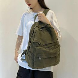 Backpack Women Cotton Canvas Cute Student Bookbag Travel Fashion Rucksack For Teen Girls School Bag Kids Gift Khaki Green