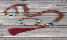 Pendant Necklaces YUOKIAA Natural Rudraksha Beads Energy 7 Chakras 108 Mala Necklace Healing Reiki Meditation Balance Bracelet Jew8586156