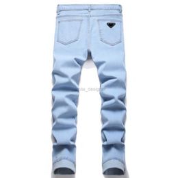 Designer Jeans for Mens New jeans blue color elastic slim fit mens pants casual trend man pants Fashion ripped embroidery brand motorcycle pant skinny men clothing
