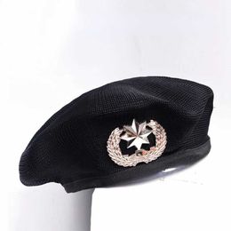 PSRR Berets Mesh Army Beret Hat for Men Women Summer Breathable Military Costume Cap Adjustable d240418