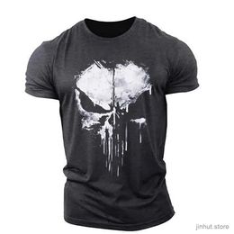 Men's T-Shirts Gym T-Shirt Men Skull Print Short Sleeves Workout T-Shirt Summer Casual Tee Streetwear Mens O-neck Sweatshirt Jogging Clothing