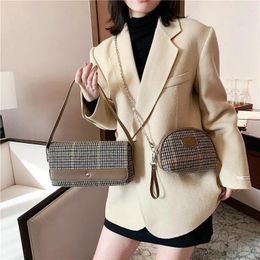 Bag Women's 2024 Luxury Designer Leather Suit Nylon Cloth Mini Casual Fashion Soft Lattice Chain Crossbody Shoulder Handbag