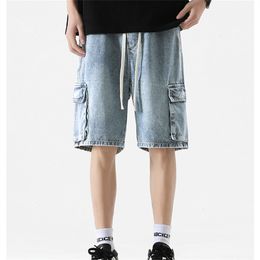 Men's jeans designer pants baggy jeans work shorts spring and summer tide simple solid color shorts pocket drawstring five pants