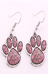 Whole Women Fashion Earrings Cat Paw Print Shape Design With Sparkling Crystals Gift For Cat Lover Zinc Alloy Drop7289492