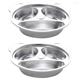 Plates 2 Pcs Children's Divider Stainless Steel Kid Snack Divided Tray Kids Compartment Dinnerware Metal Holder