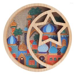 Plates Ramadan Decorations For Home -11.6 Inch Tray Eid Mubarak Religious Painting Cupcake Candy Wooden Durable