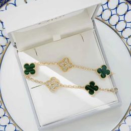 Brand charm 925 sterling silver Van diamond four leaf clover bracelet plated with 18K turquoise lucky grass high version