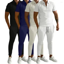 Men's Tracksuits Summer Tracksuit Sweat Absorption Short Sleeve Cotton Blend Solid Color Tops Pants Suit Casual Wearing