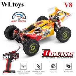 Diecast Model Cars Top WLtoys 144010-V8 2.4G Racing RC Car 70 KM/H Brushless Motor 4WD High Speed Off-Road Drift RC Toys for Kids and Adults Gift J240417
