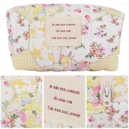 Cosmetic Bags Quilted Holder Bag Aesthetic Floral Makeup Portable Pouch Lightweight Versatile For Women Girls