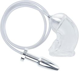 Chastity Device Anal Plug and Silicone Chastity cage, Latex Penis Sheath Flow Into The Anal Catheters Cage Metal Small Male Adult for Men Sex Toys