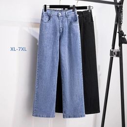 Women's Jeans 2024 Super Oversize XL-7XL Denim Pants Women Spring Autumn Elastic Waist Straight Trousers Female Loose Cosy Casual