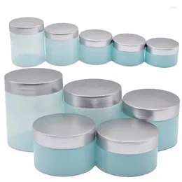 Storage Bottles Packaging Empty Plastic Blue Bottle Jar Silver Cover With White Pad 100G 120G 150G 200G 250G Portable Container 20Pieces
