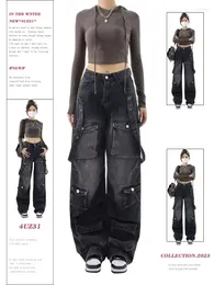 Women's Jeans ADAgirl Oversize Cargo Women Streetwear Vintage Straight Do Old High Waist Denim Pants Y2k Fashion Kpop Wide Leg Trousers