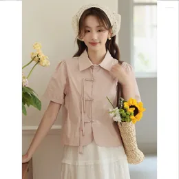 Women's Blouses Korean Women Shirt Summer Niche Solid Short-sleeved Y2k Tops Girls Sweet Cute Versatile Short Blouse Female