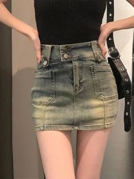 Skirts HOUZHOU Streetwear Vintage Y2k Skirt Denim Women Summer Slim Korean Fashion Jean Blue High Waist Hip Hop Aesthetic Outfit
