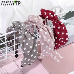 Headbands AWAYTR Hair Accessories Bow Korean Hairband Elastic Retro Dot Knotted Ears Headband Wide Cross Fashion Women Hair Hoop Bands Y240417