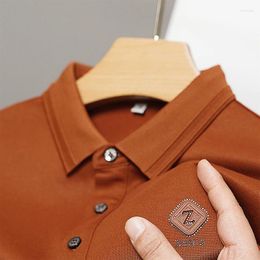 Men's Polos Brand High Quality Long Sleeved Cotton Mulberry Silk Polo Shirt Spring Autumn Embroidered T-Shirt Casual Clothing